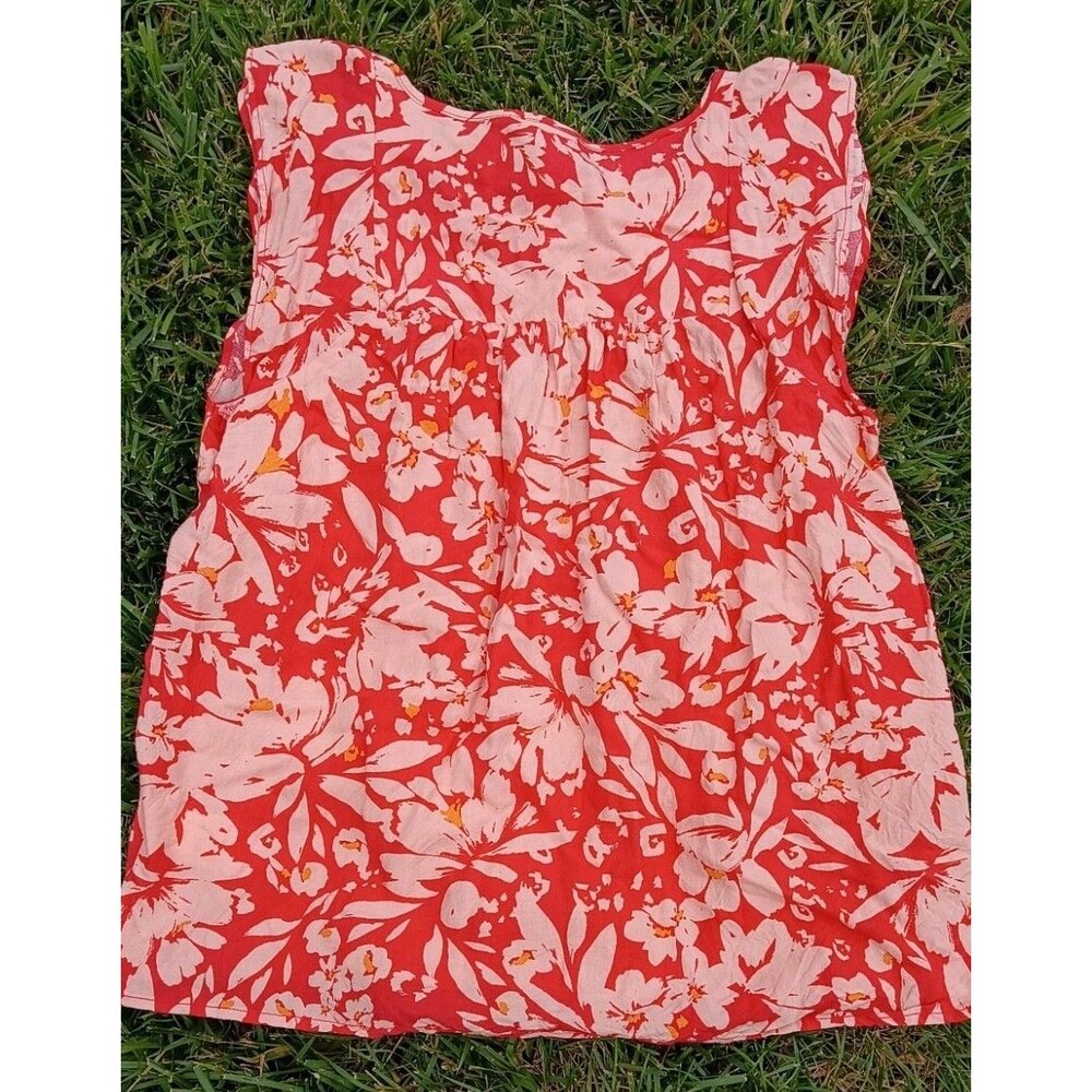 Gap Floral Swing Top Womens Small Coral Pink Lightweight Boho Peasant Blouse - Picture 3 of 10